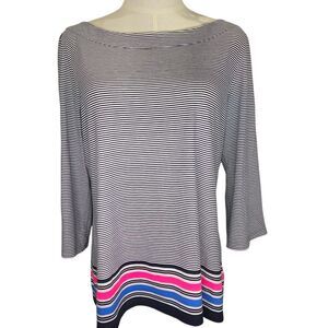 Lilly Pulitzer Large Waverly Top 3/4 Sleeve Pullover Navy Bayside Stripe